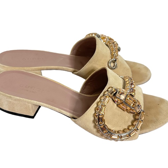 Gucci | Shoes | Gucci Beige Suede Crystal Icon Bit Maxime Slide Sandals | Poshmark